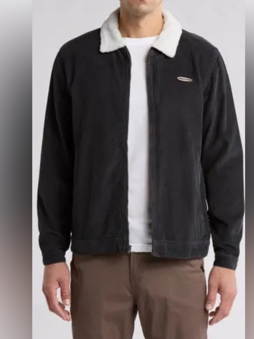 Volcom Corduroy Jacket NWT in Dark Grey with Cream Sherpa Collar